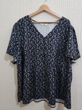 Agnes Orinda Ditsy Floral Blouse 4X Plus Size Short Sleeve V Neck Top
